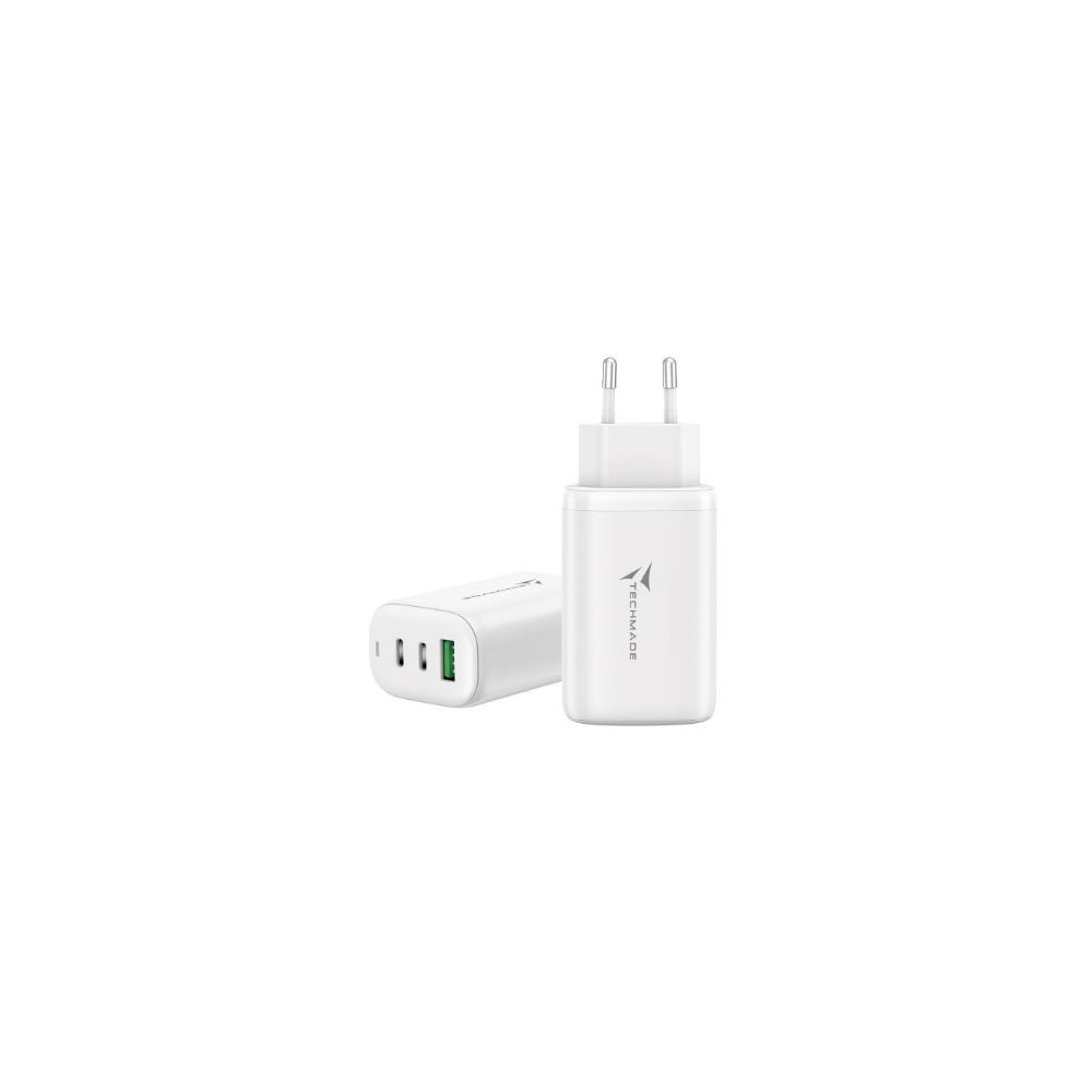 CARICATORE RAPIDO 65W GAN 3 PORTE (2USB-C USB-A) TECHMADE TM-P937-WH