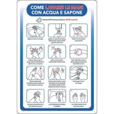 CARTELLO COME LAVARSI LE MANI CON ACQUA E SAPONE cm 20 x 30 - alluminio