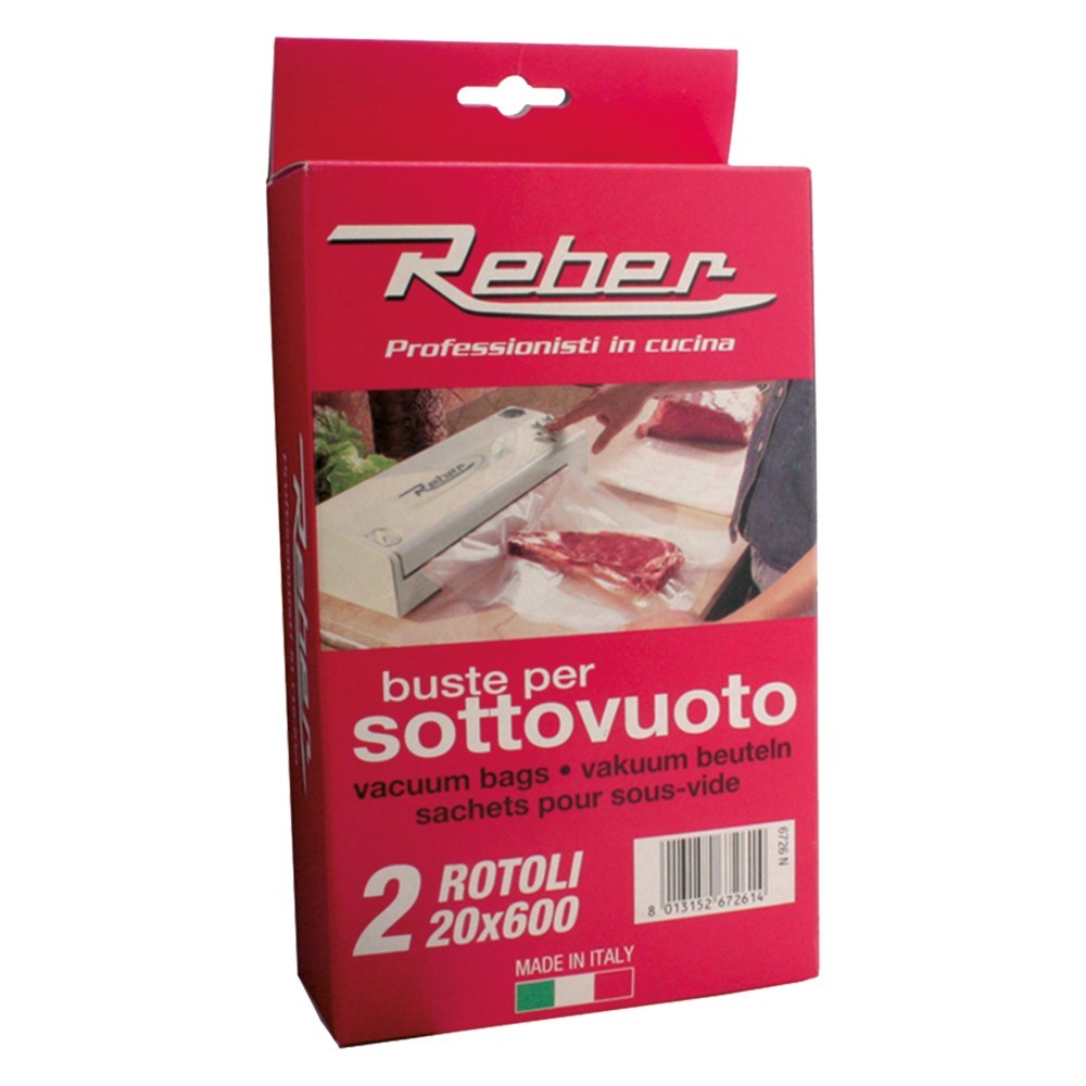 SACCHETTI A ROTOLI PER SOTTOVUOTO SCATOLATI N. 2 rotoli cm 20 x 6 mt