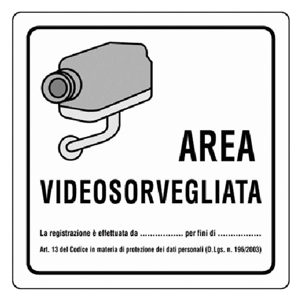 CARTELLO AREA VIDEOSORVEGLIATA cm 20 x 20