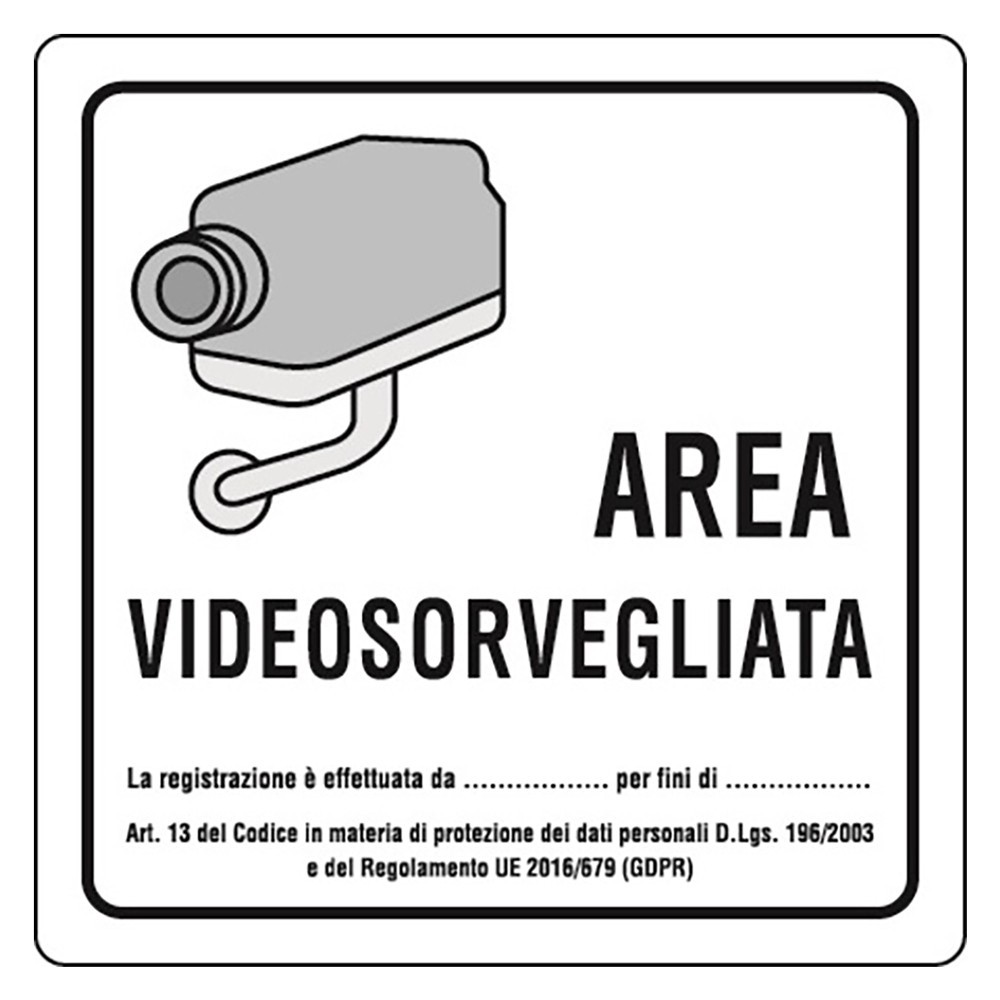 CARTELLO AREA VIDEOSORVEGLIATA cm 20 x 20