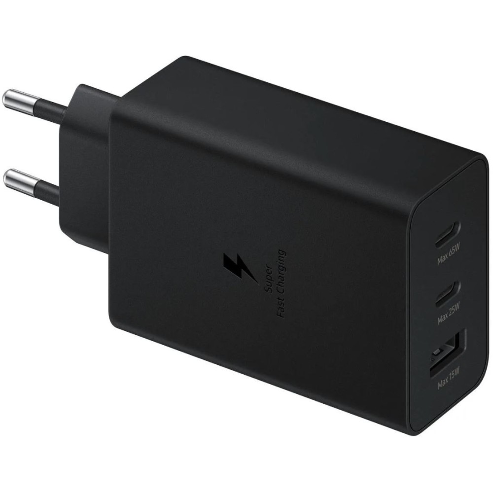 CARICABATTERIA DA RETE SAMSUNG SUPER FAST CHARGING 65W EP-T6530NBEGEU 2 PORTE USB-C/1 PORTA USB-A BLACK