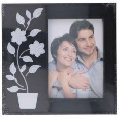 Cornice portafoto 13x18cm con pianta fiorita LED Nero