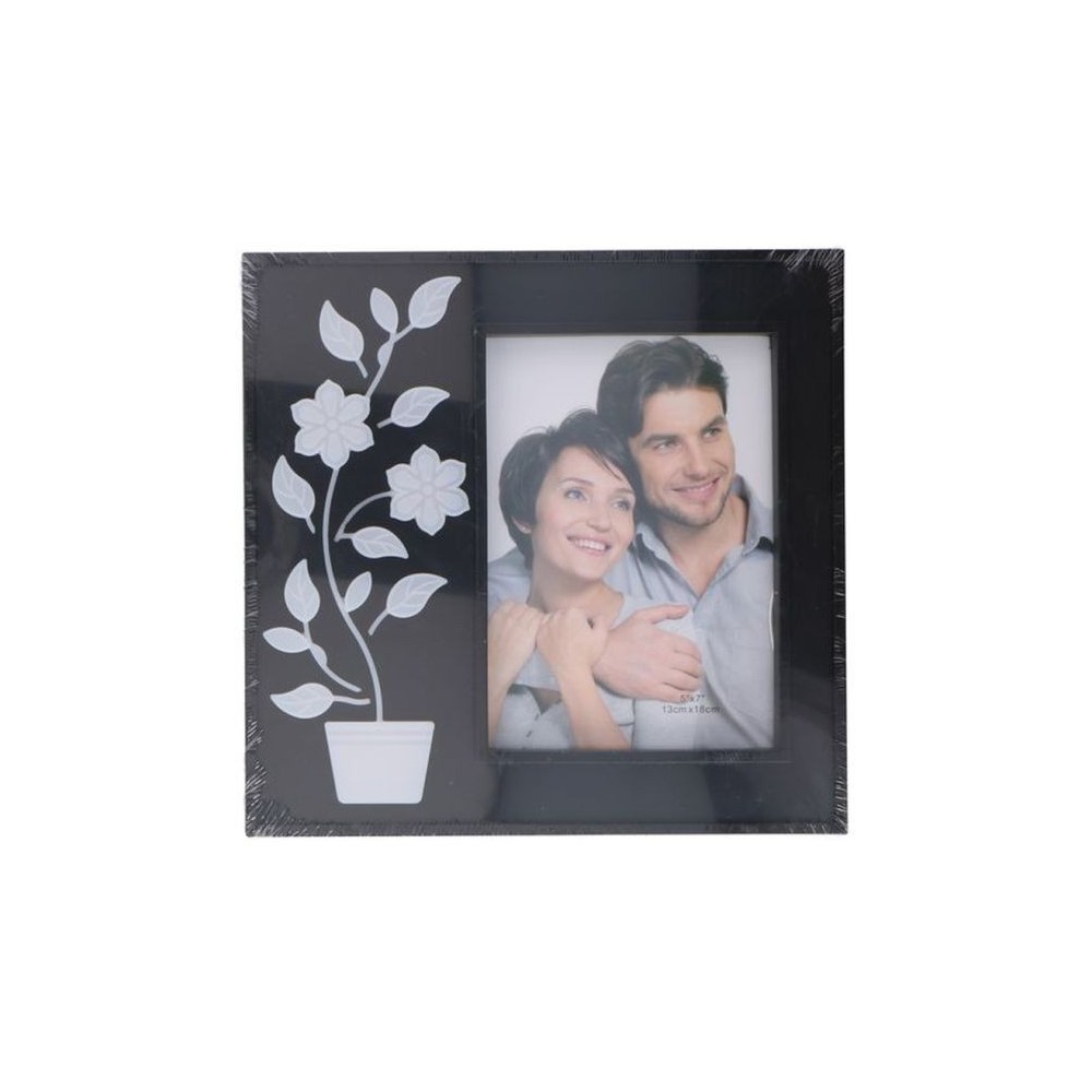 Cornice portafoto 13x18cm con pianta fiorita LED Nero