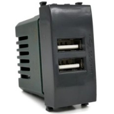 Alimentatore doppia presa USB 5V 2A nero compatibile Vimar Plana