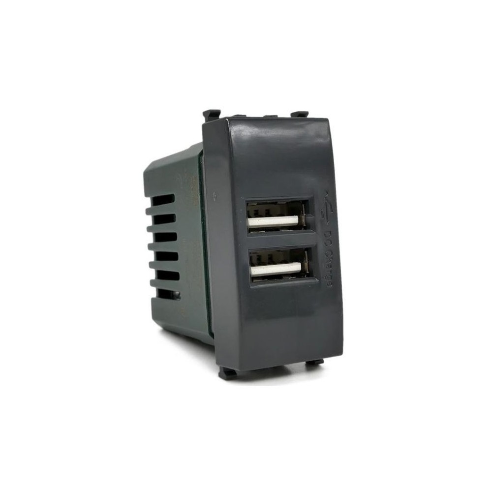 Alimentatore doppia presa USB 5V 2A nero compatibile Vimar Plana