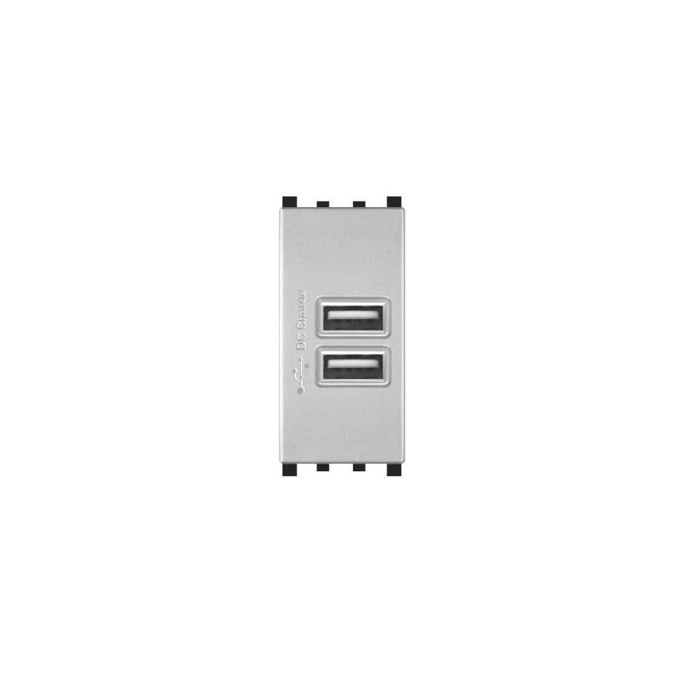 Alimentatore doppia presa USB 90-265V output 5V 2A grigio compatibile Vimar Plana