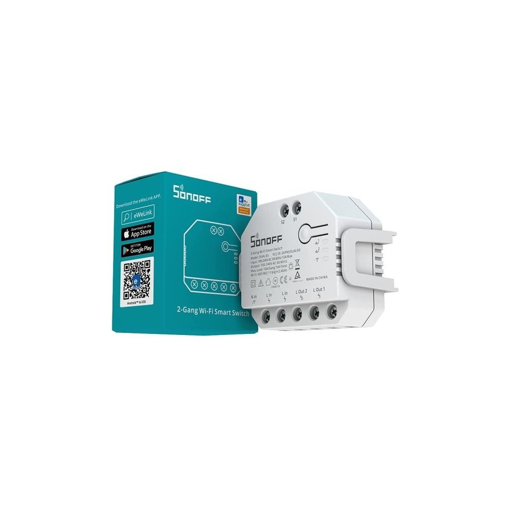 Interruttore smart wireless 2 contatti 100-240V 10-15A Sonoff DIY-DUALR3