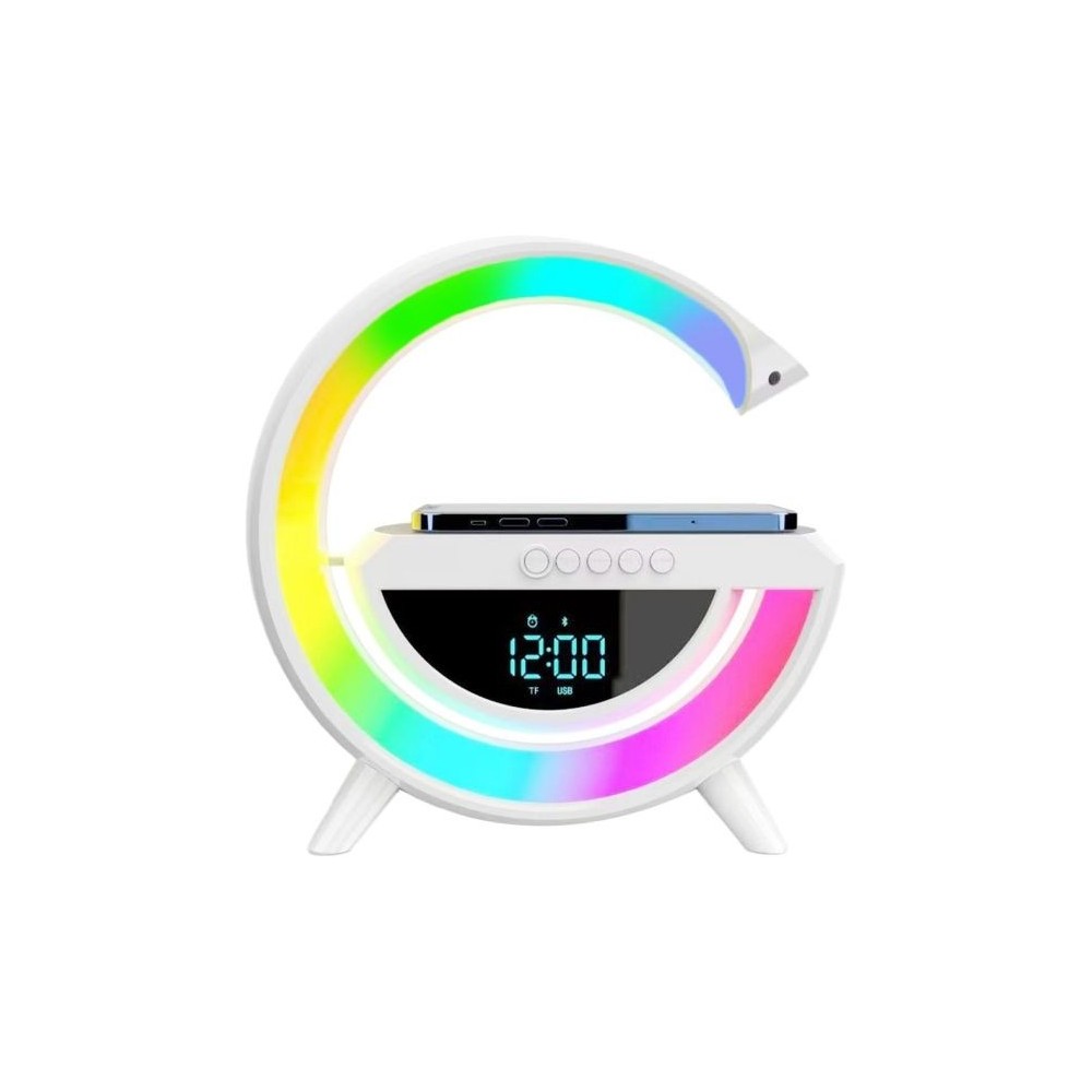 Lampada LED RGB Orologio/Radio FM/Bluetooth/AUX/scheda SD e ricarica wireless