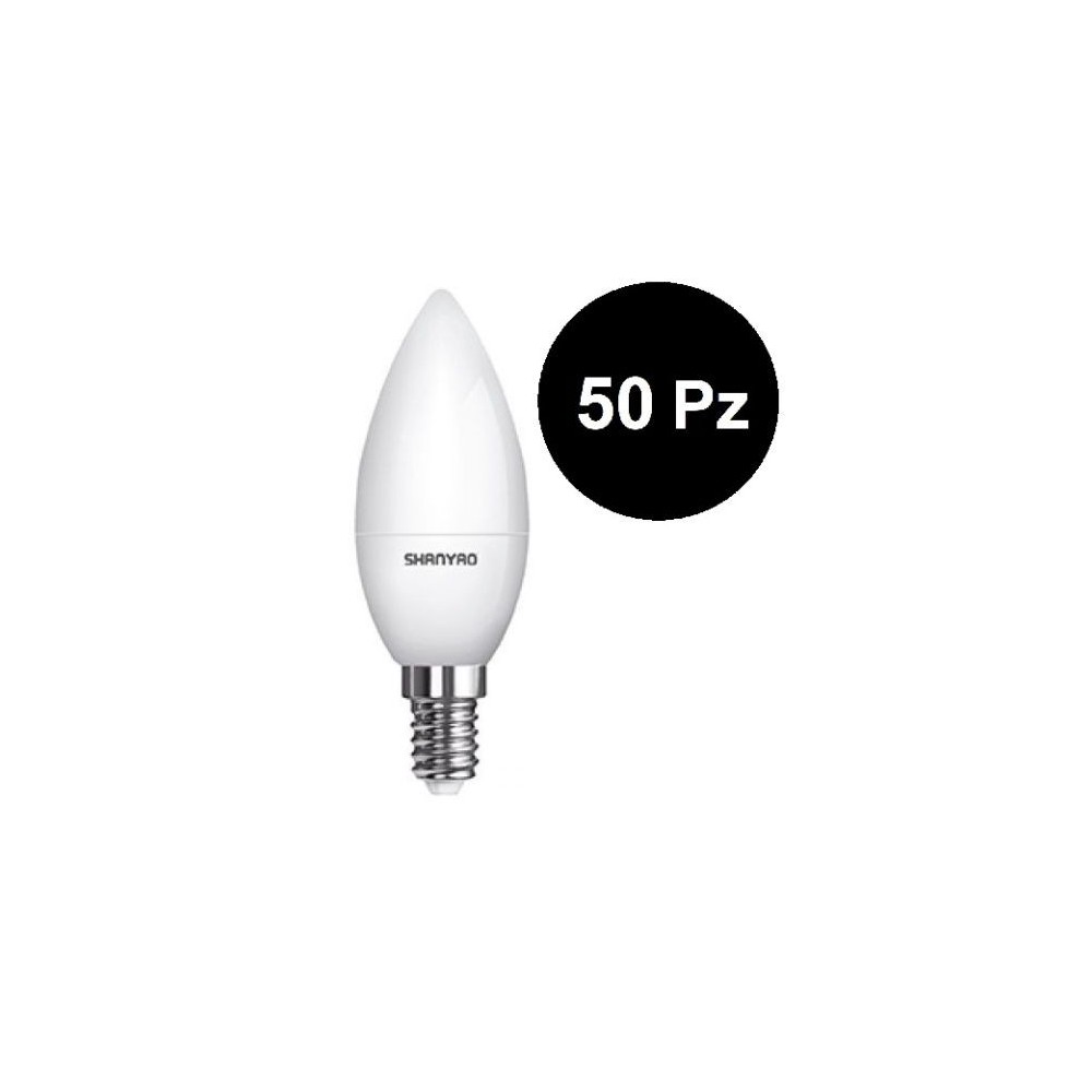 50 Pezzi - Lampada LED C37 5W attacco E14 candela - luce calda - SERIE LUNA