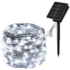 Striscia LED luce fredda in filo di rame 10m 100 led con pannello solare