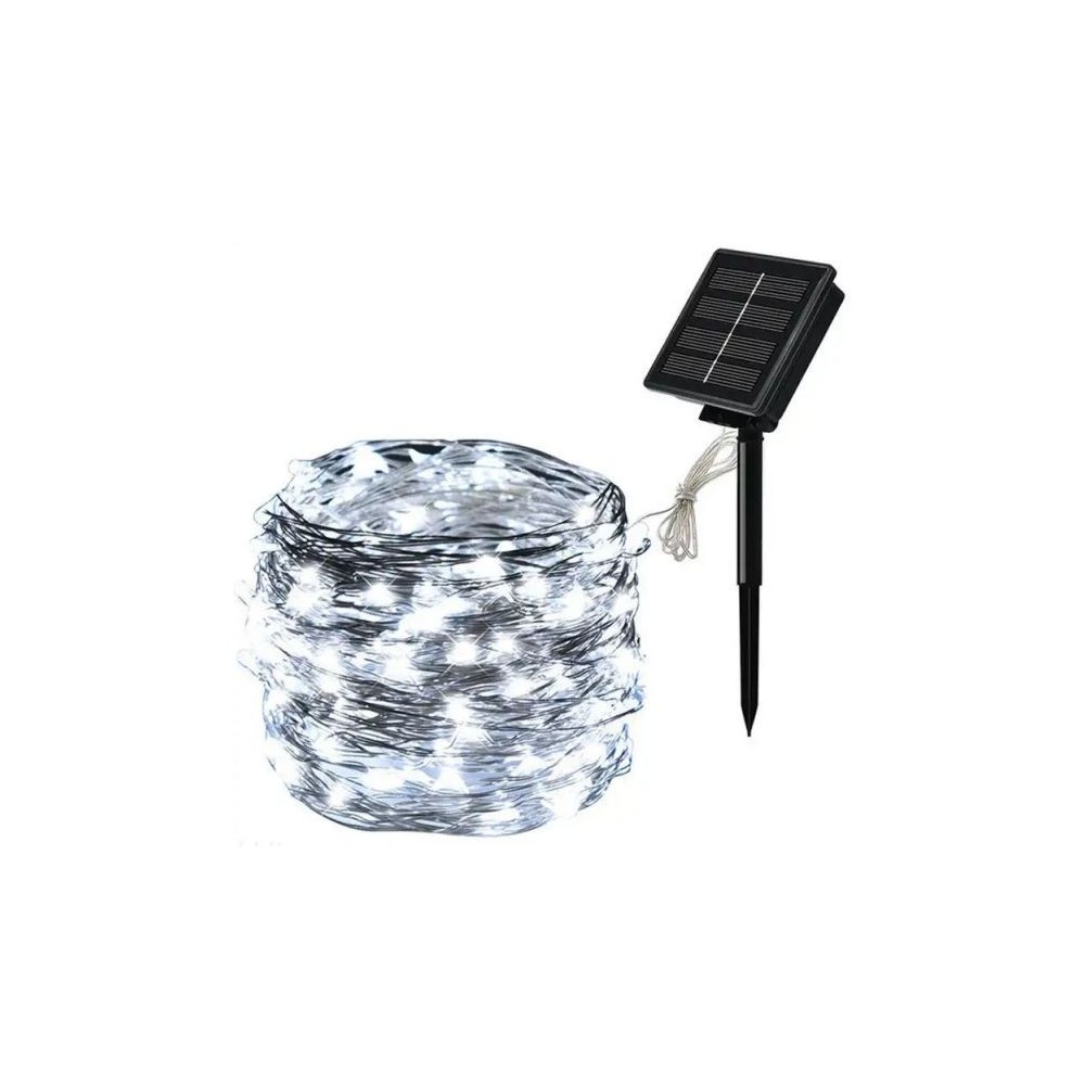 Striscia LED luce fredda in filo di rame 10m 100 led con pannello solare