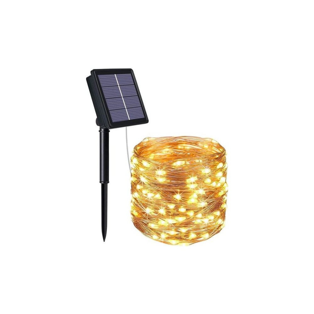 Striscia LED luce calda in filo di rame 10m 100 led con pannello solare