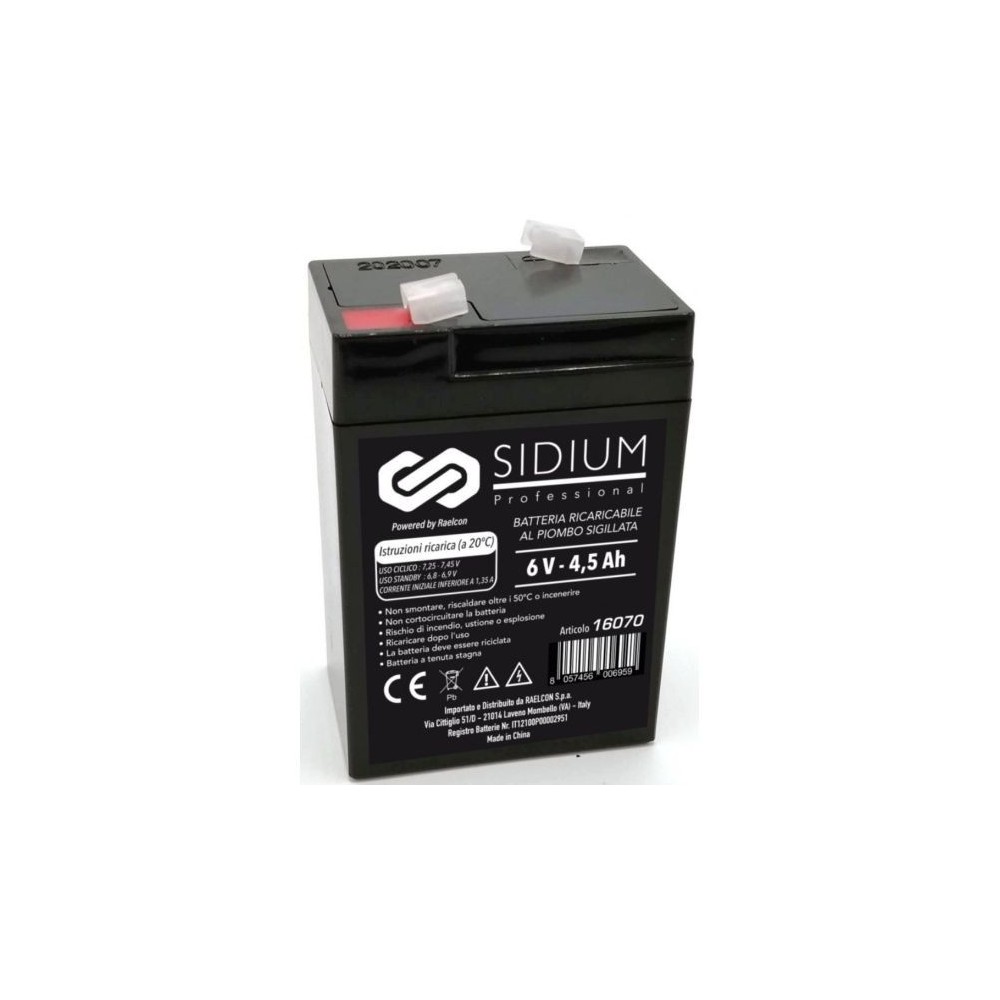 Batteria Ricaricabile al Piombo 6V 4.5AH - Sidium