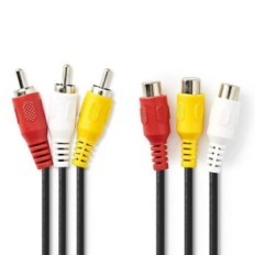 Cavo Video Composito 3x RCA maschio-3x RCA femmina 2m Nero