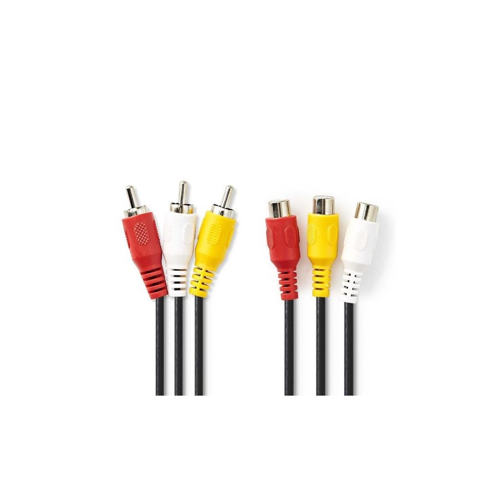 Cavo Video Composito 3x RCA maschio-3x RCA femmina 2m Nero