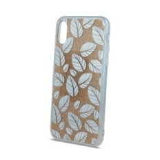 Cover per iPhone X in silicone TPU Slim Design Foglie Glitter